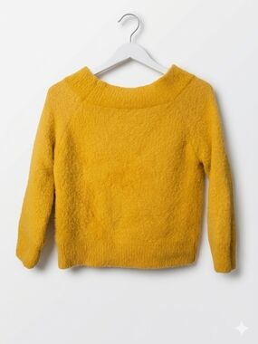​Mustard Yellow Charlotte Russe Fuzzy Eyelash Knit Sweater, Size S, Wide Neck Y2